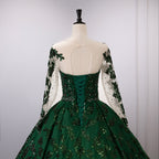 Emerald Green Beaded Corset Bodice Ball Gown - Back View Lace-Up