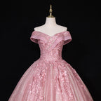 Pink Glitter Sequin Ball Gown with 3D Floral Appliqués - Bodice Detail