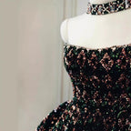 XU00134 Strapless Sweetheart Black Multi-Color Sequin Ball Gown with Detachable Jeweled Choker Necklace - Bodice Detail - Multi