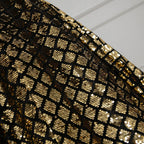 XU00132 Sweetheart Off-Shoulder Sequin Ball Gown - Fabric Detail - Black and Gold diamond sequin pattern