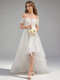 Off-the-Shoulder Short Sleeves Lace A-Line Wedding Dress XU00021