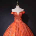 Orange Sequin Peacock Feather Ball Gown - Bodice Detail