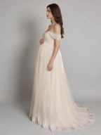 Off-the-Shoulder Strapless Tulle Maternity A-Line Maternity Dresses XU00022