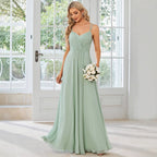 Long Sleeve Chiffon V-Neck Floor-Length Bridesmaid Dresses XU00018