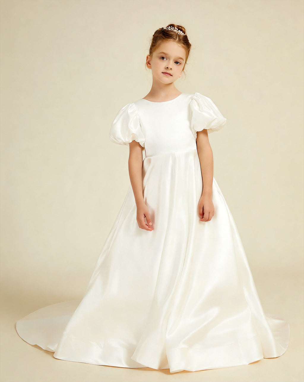 A-Line Pleated Satin Flower Girl Dress XU00033