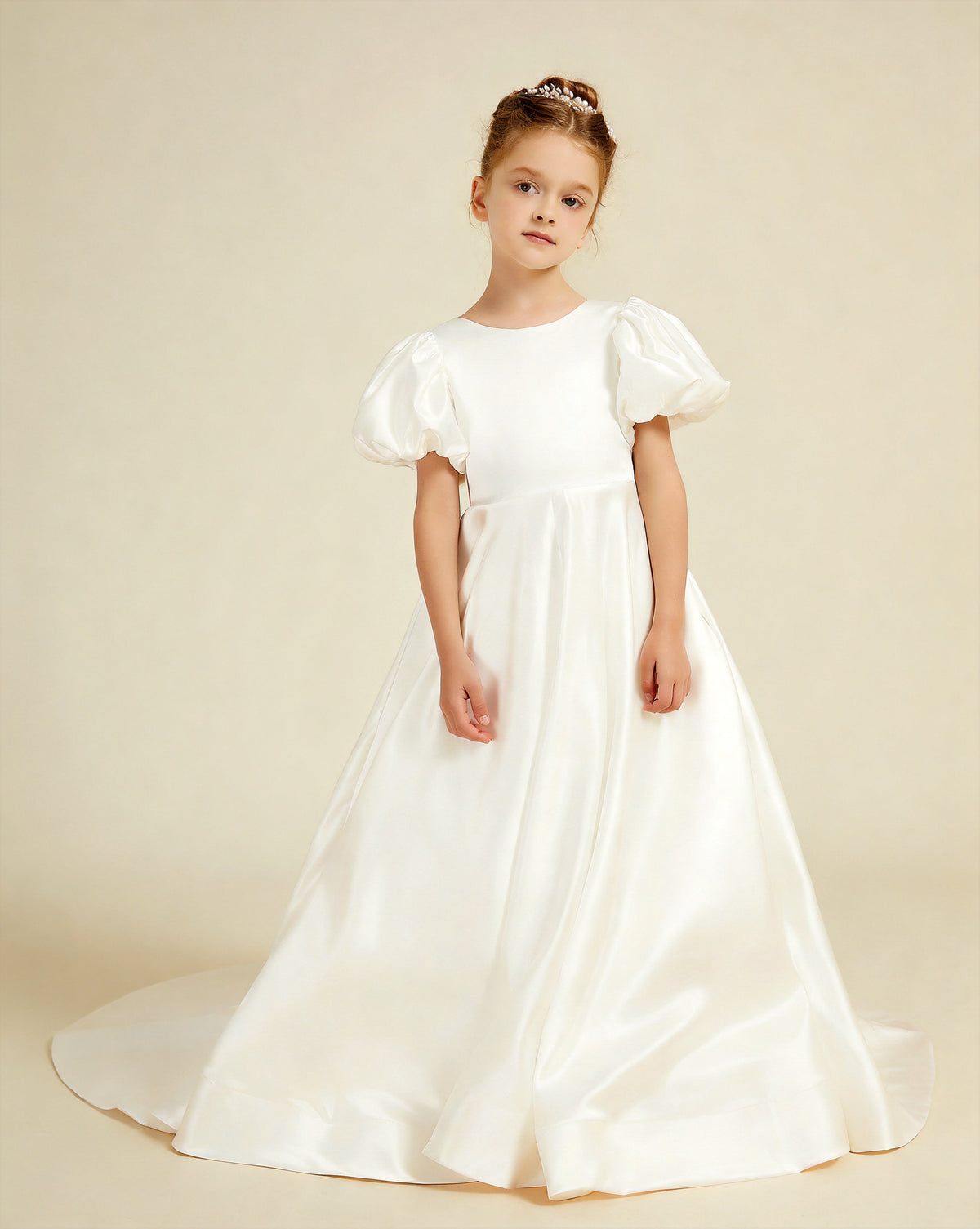 A-Line Pleated Satin Flower Girl Dress XU00033