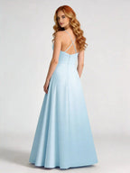 Back view - Chiffon A-Line Criss-Cross Straps Gown with Slit