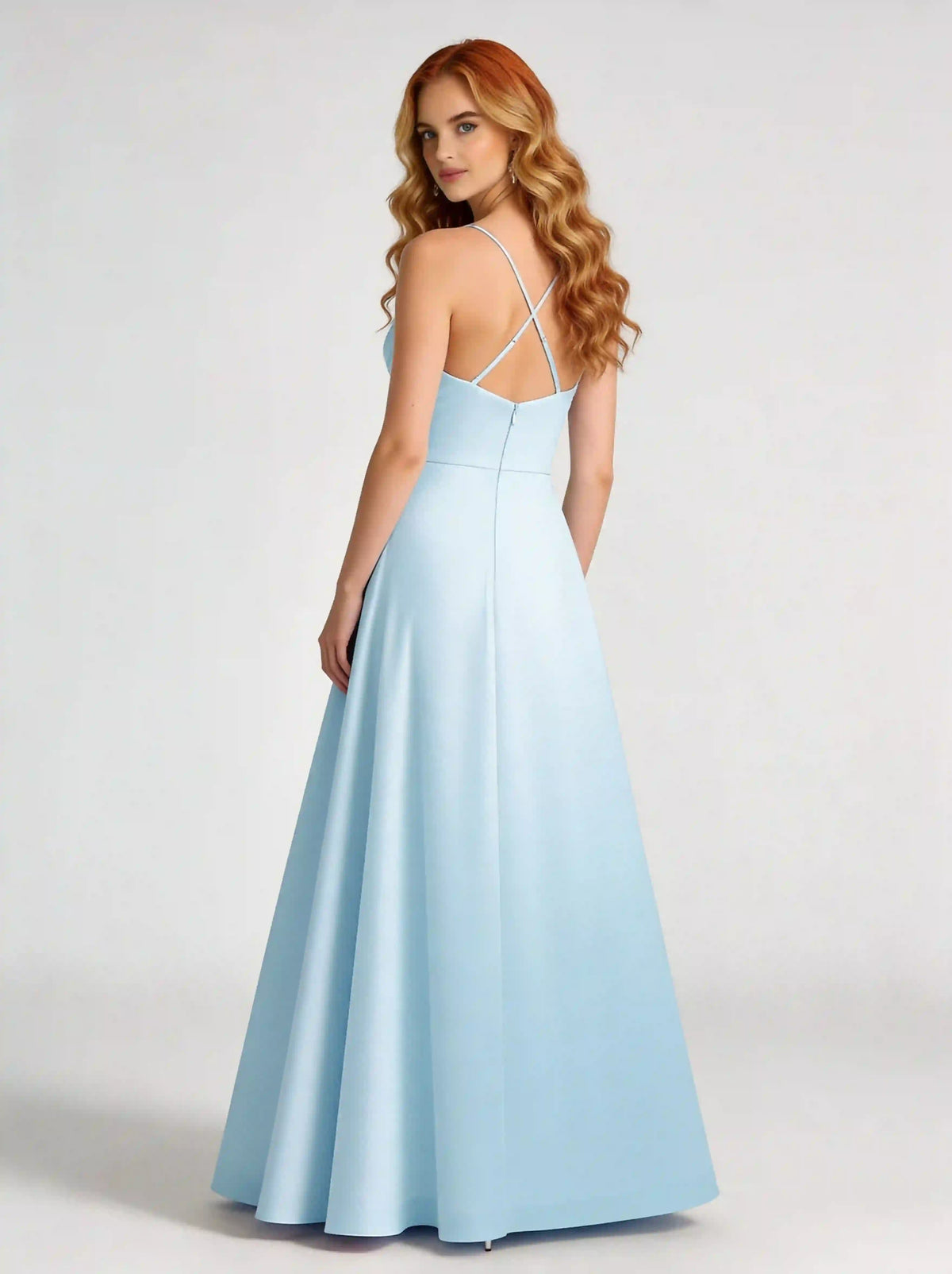 Back view - Chiffon A-Line Criss-Cross Straps Gown with Slit