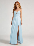 Front view - Chiffon A-Line Criss-Cross Straps Gown with Slit