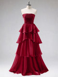 Strapless Tiered Ruffle Satin A-Line Gown XU00005