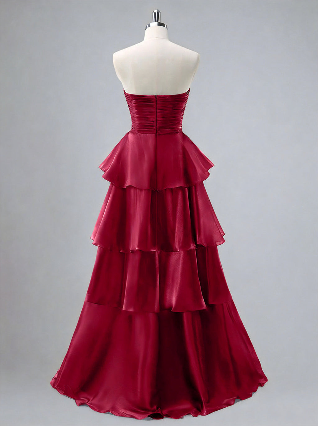 Strapless Tiered Ruffle Satin A-Line Gown XU00005