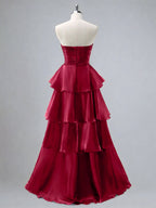 Strapless Tiered Ruffle Satin A-Line Gown XU00005