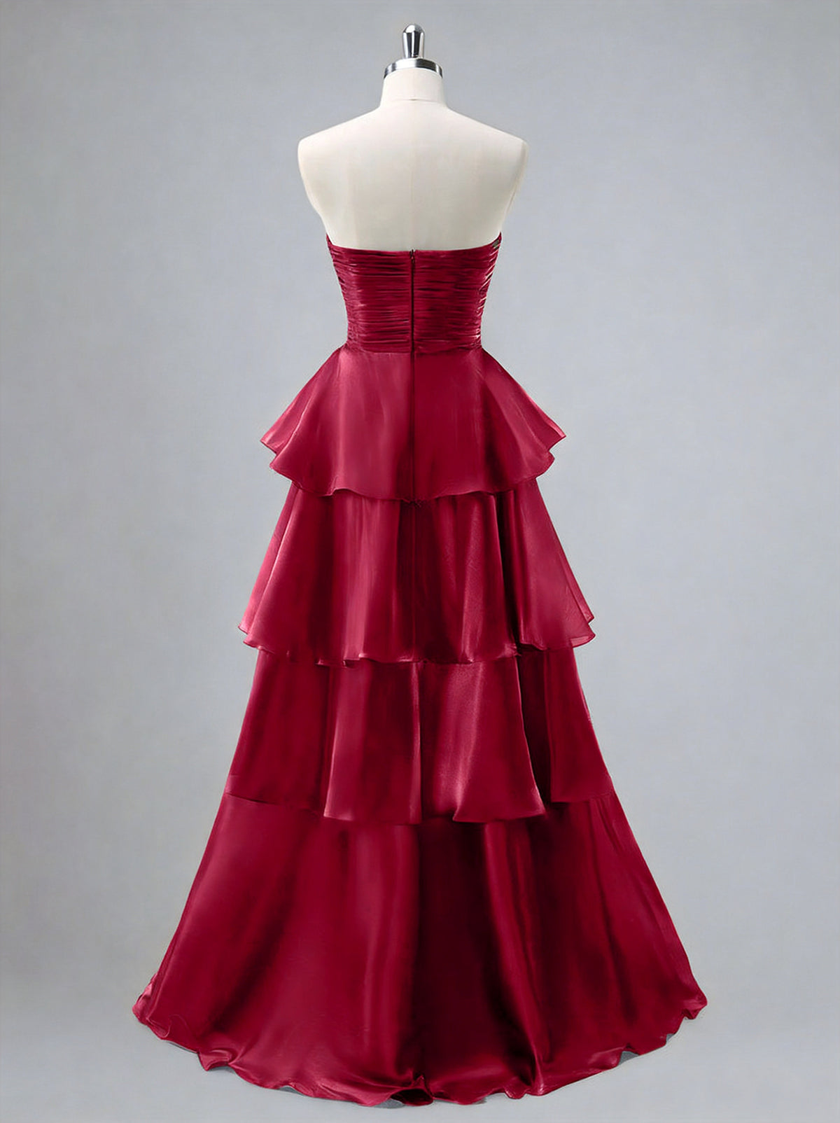 Strapless Tiered Ruffle Satin A-Line Gown XU00005