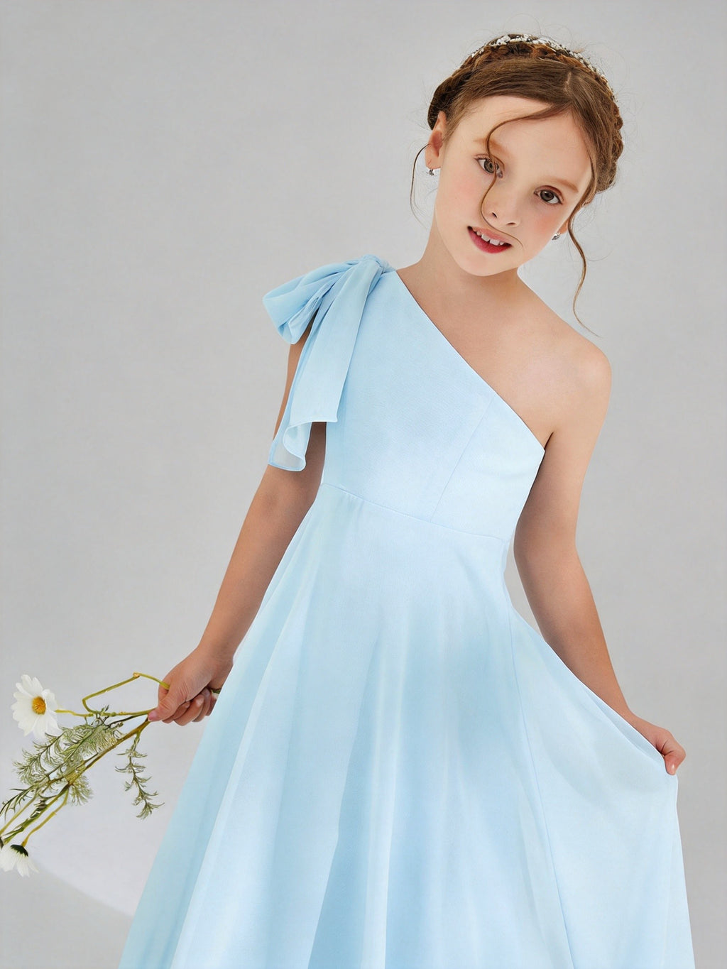 One Shoulder Junior Bridesmaid Dress with Pleated XU00014