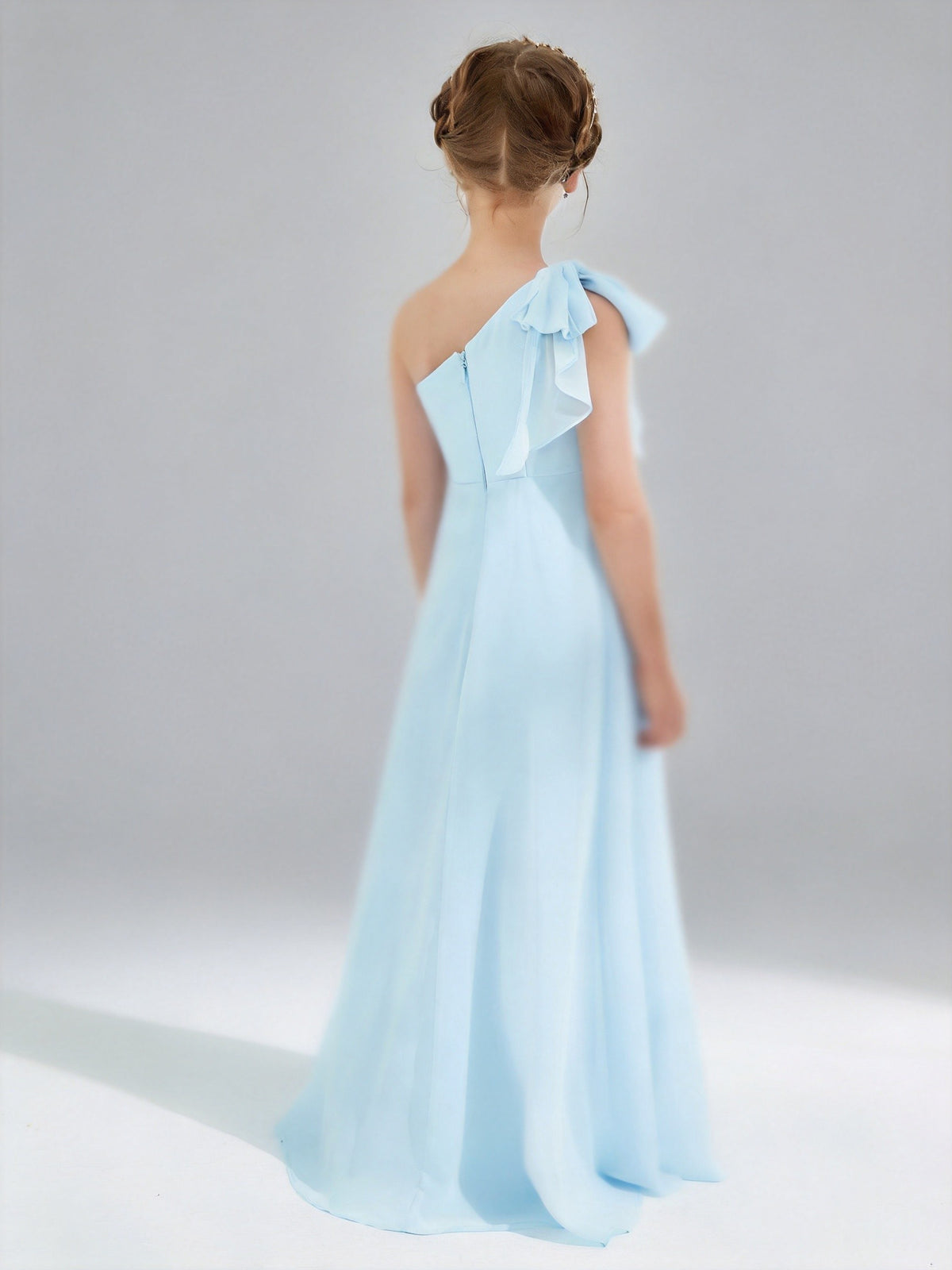 One Shoulder Junior Bridesmaid Dress with Pleated XU00014