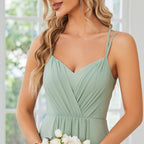 Long Sleeve Chiffon V-Neck Floor-Length Bridesmaid Dresses XU00018