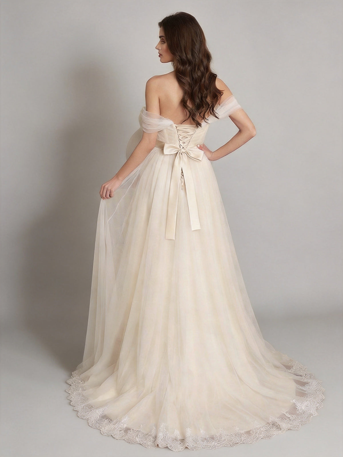 Off-the-Shoulder Strapless Tulle Maternity A-Line Maternity Dresses XU00022