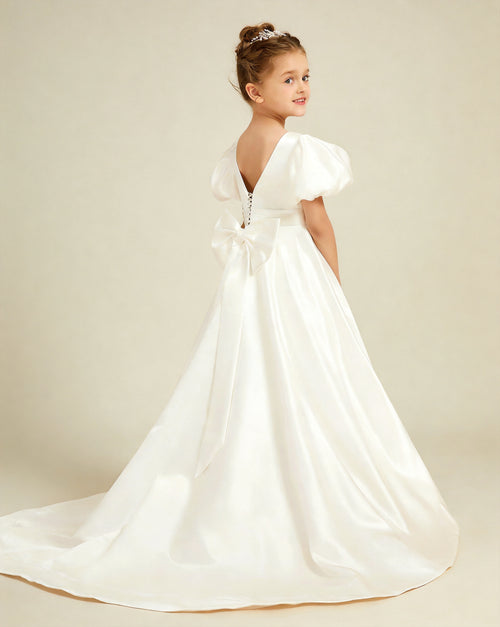 A-Line Pleated Satin Flower Girl Dress XU00033