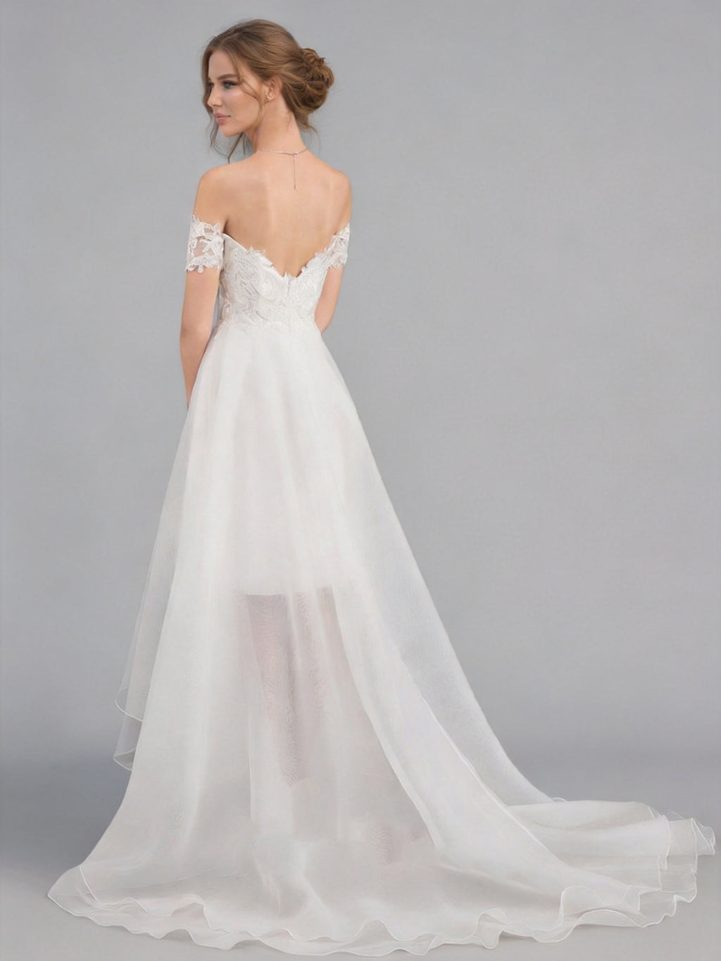 Off-the-Shoulder Short Sleeves Lace A-Line Wedding Dress XU00021