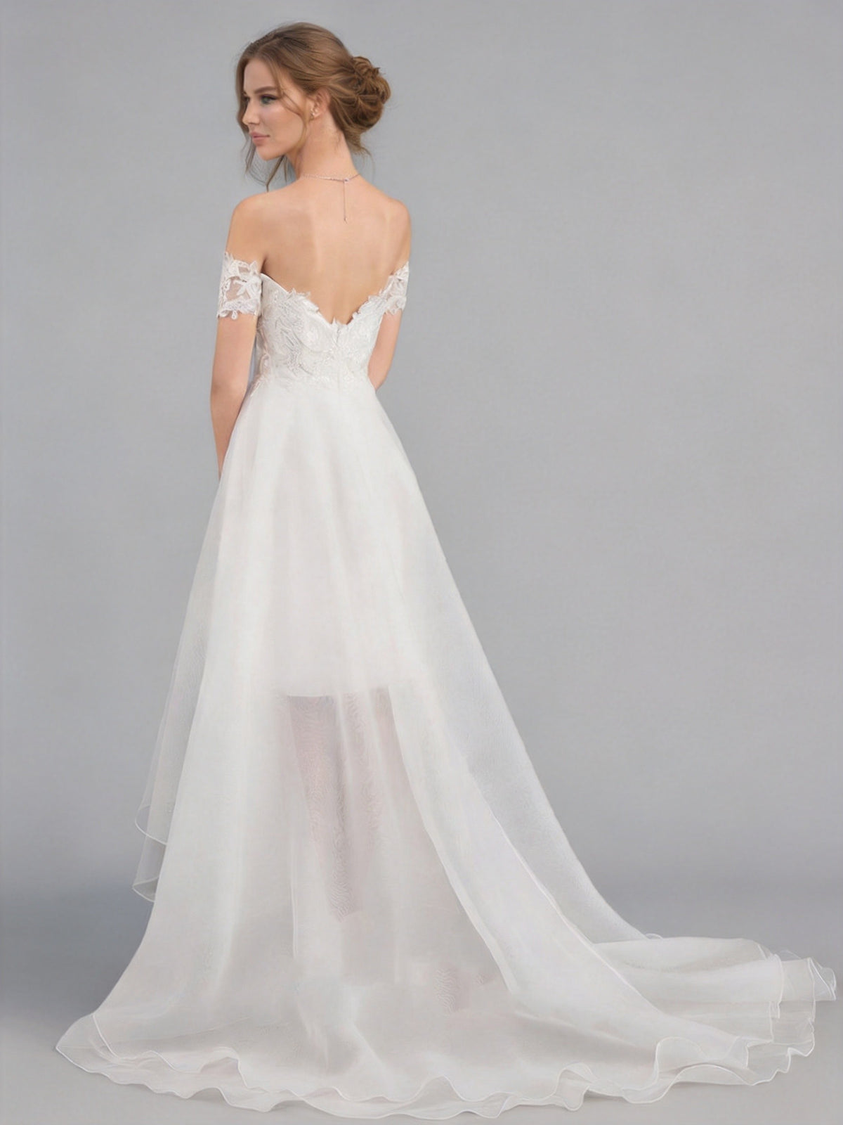 Off-the-Shoulder Short Sleeves Lace A-Line Wedding Dress XU00021