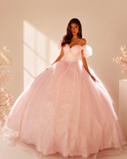 Off-the-Shoulder Glitter Tulle Quinceanera Ball Gown XU00038
