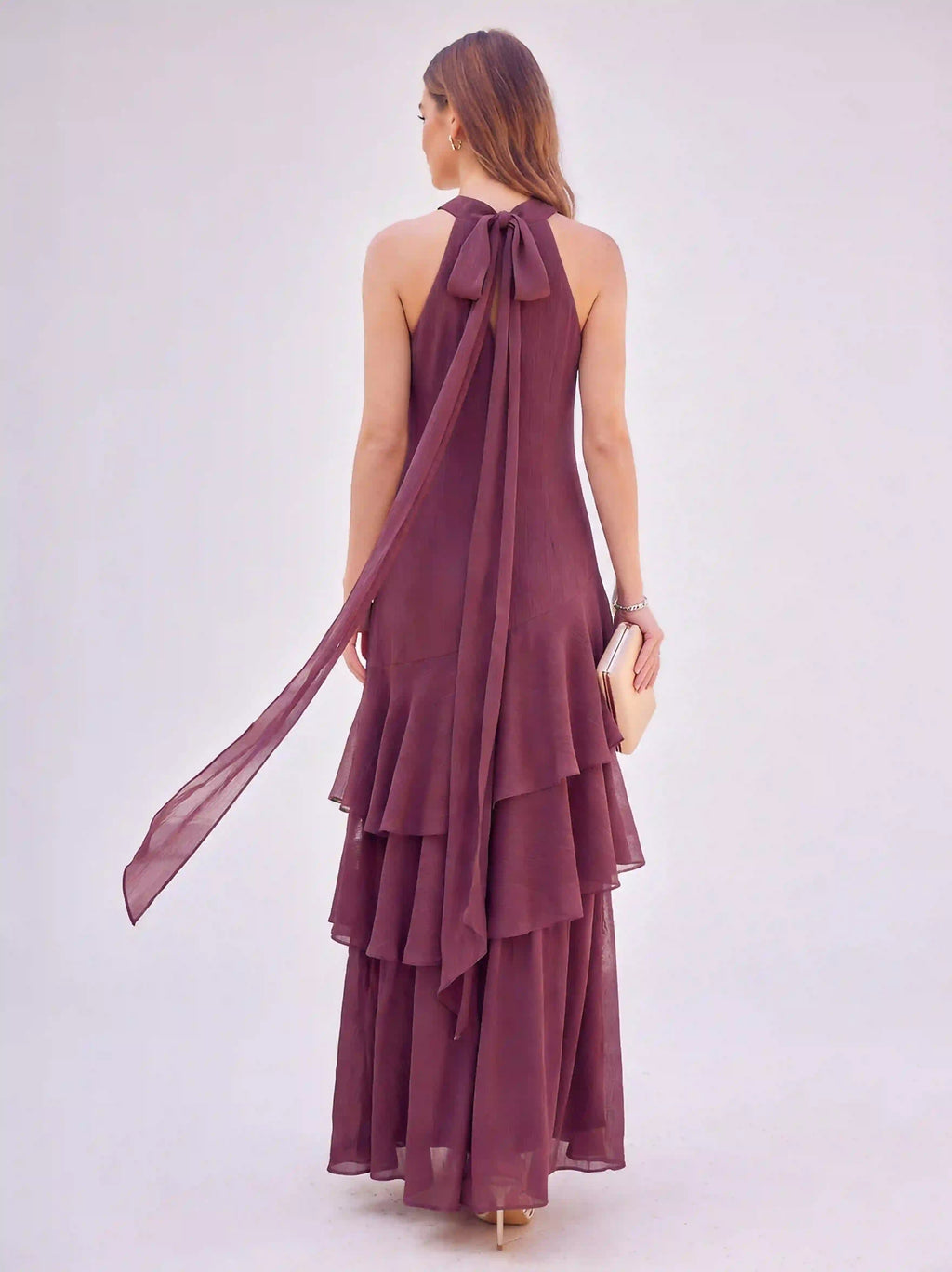 Halter Chiffon A-Line Gown with Ruffles and Scarf XU00006