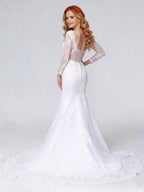 Lace Trumpet Mermaid V-Neck Long Sleeves Wedding Dress with Appliques XU00011
