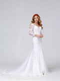 Lace Trumpet Mermaid V-Neck Long Sleeves Wedding Dress with Appliques XU00011