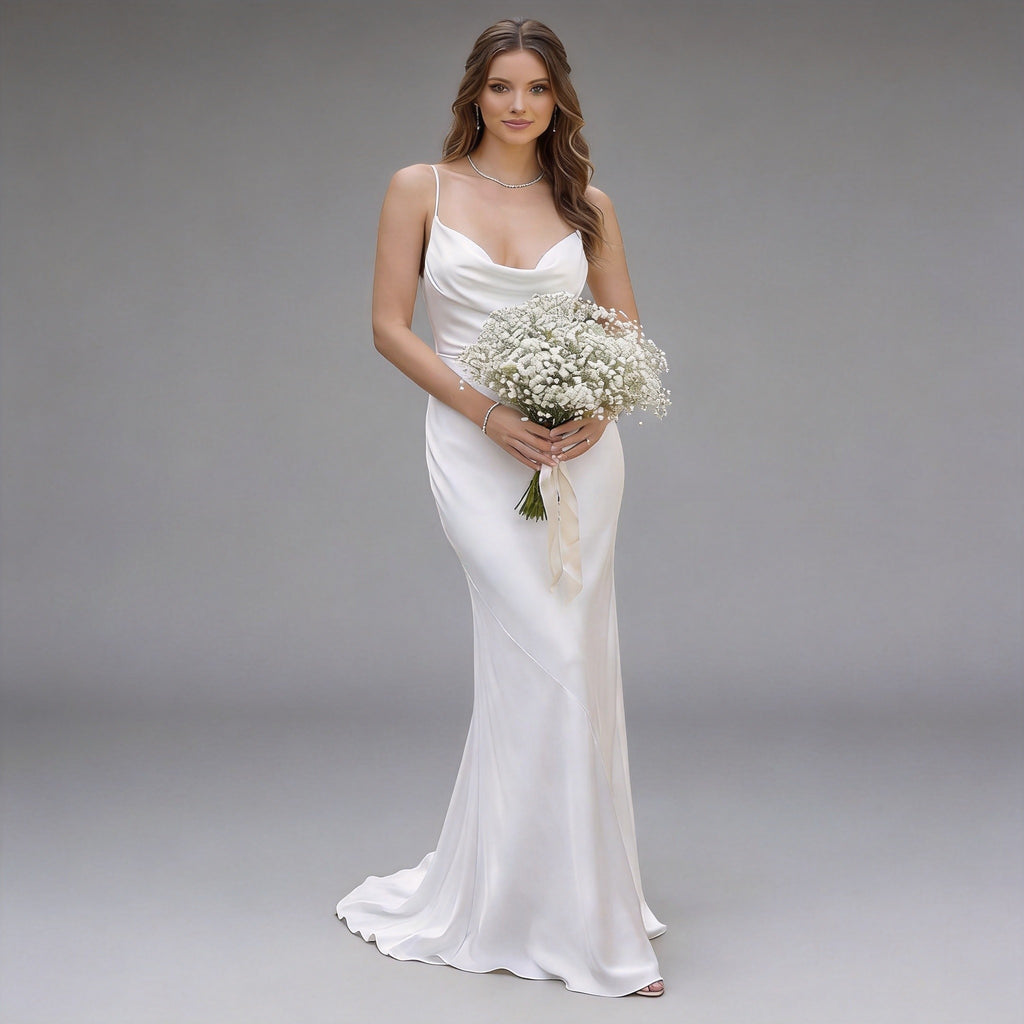 Spaghetti Straps Silk Satin Sheath Wedding Dress XU00023