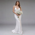 Spaghetti Straps Silk Satin Sheath Wedding Dress XU00023