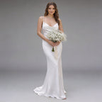 Spaghetti Straps Silk Satin Sheath Wedding Dress XU00023