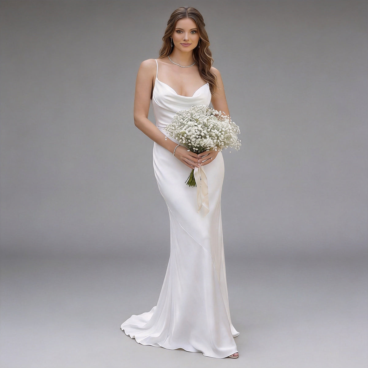 Spaghetti Straps Silk Satin Sheath Wedding Dress XU00023