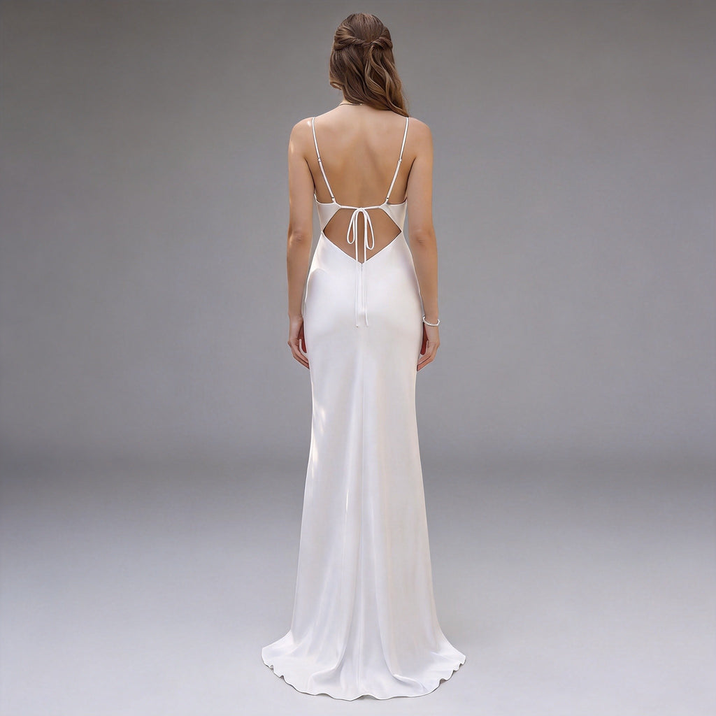 Spaghetti Straps Silk Satin Sheath Wedding Dress XU00023