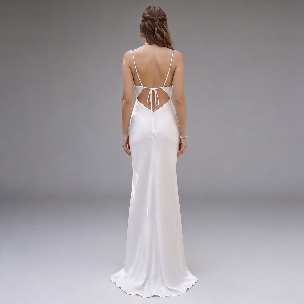 Spaghetti Straps Silk Satin Sheath Wedding Dress XU00023