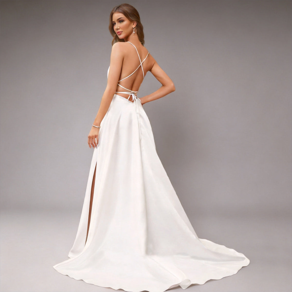 Scoop Neck Sleeveless Satin A-Line Bridesmaid Dress with Side Slit XU00024