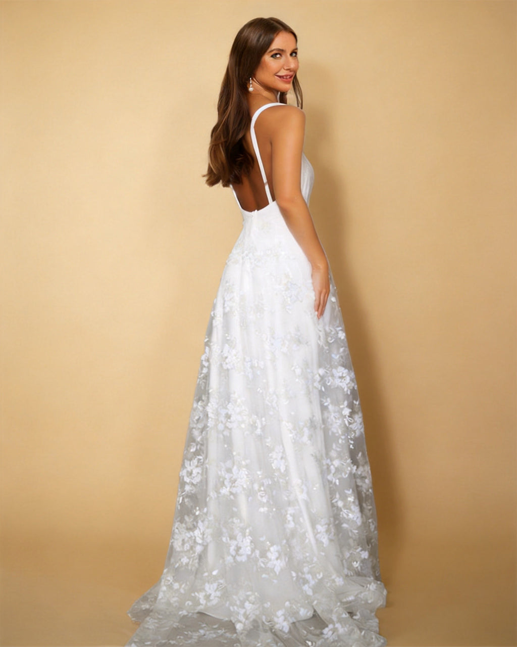 V-Neck Sleeveless Chiffon A-Line Wedding Dress with Side Slit XU00025