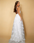 V-Neck Sleeveless Chiffon A-Line Wedding Dress with Side Slit XU00025