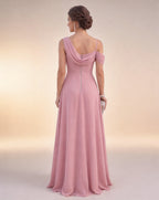 Sheath Column Cowl Neck Sleeveless Chiffon Floor-Length Bridesmaid Dress with Split Side XU00027