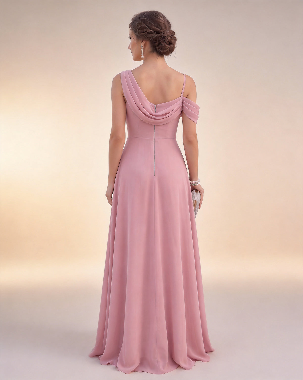 Sheath Column Cowl Neck Sleeveless Chiffon Floor-Length Bridesmaid Dress with Split Side XU00027