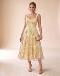 A-Line Princess Sweetheart Sleeveless Tea-Length Wedding Guest Dress with Applique Lace XU00030