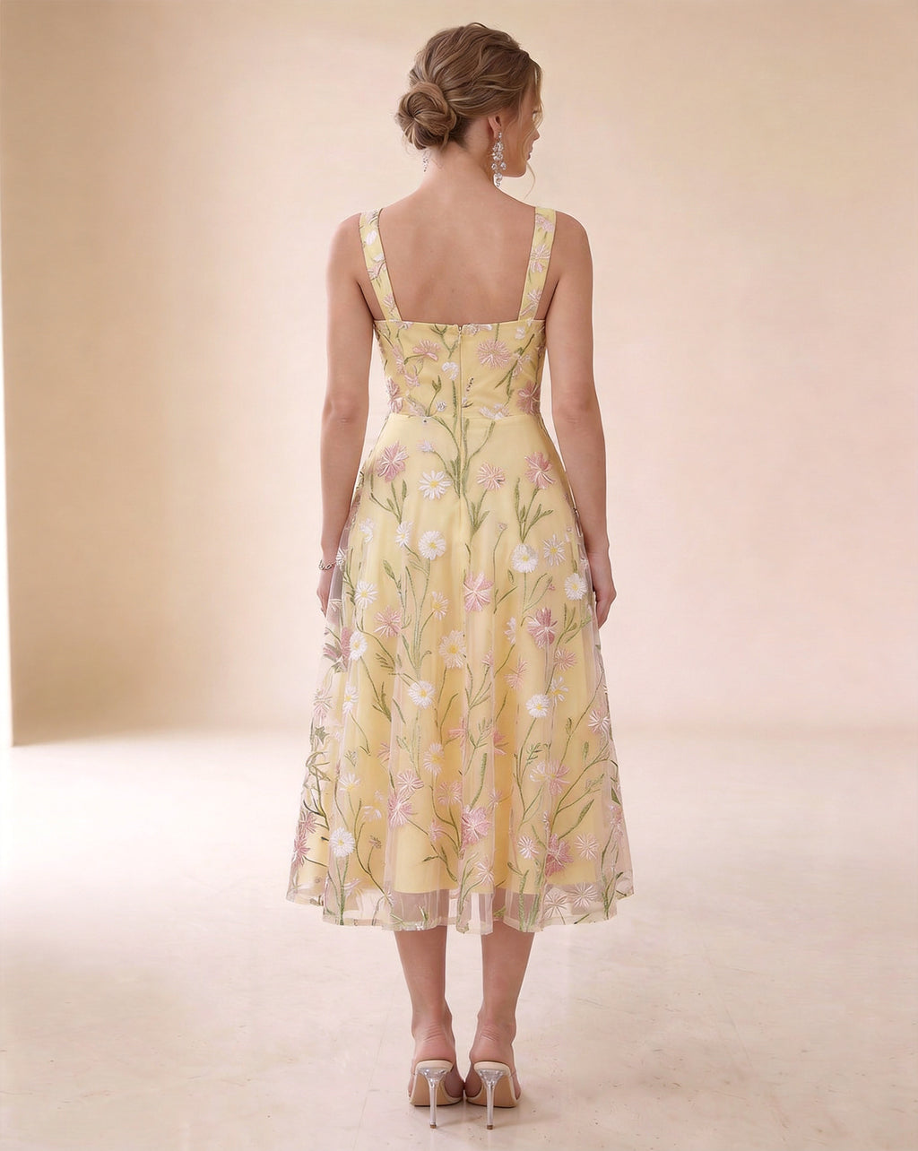 A-Line Princess Sweetheart Sleeveless Tea-Length Wedding Guest Dress with Applique Lace XU00030