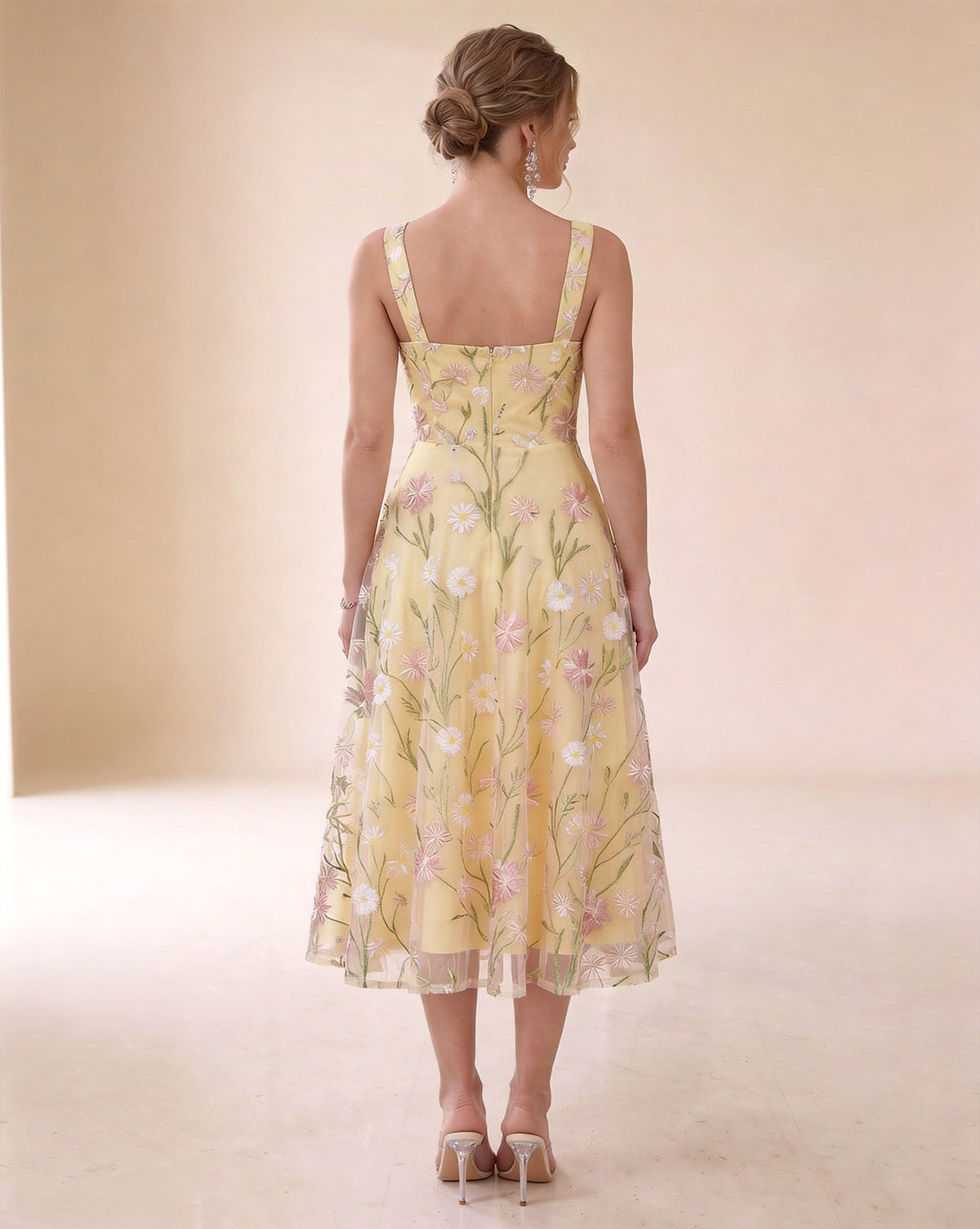 A-Line Princess Sweetheart Sleeveless Tea-Length Wedding Guest Dress with Applique Lace XU00030