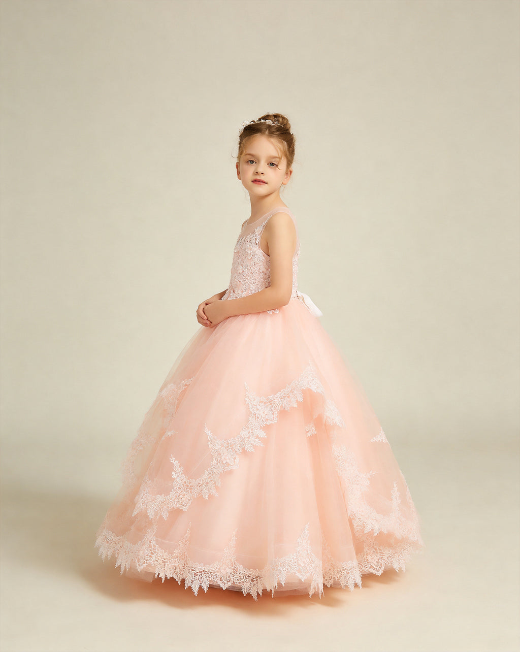 Cute Ball-Gown Flower Girl Dress with Lace Edge Hem XU00032