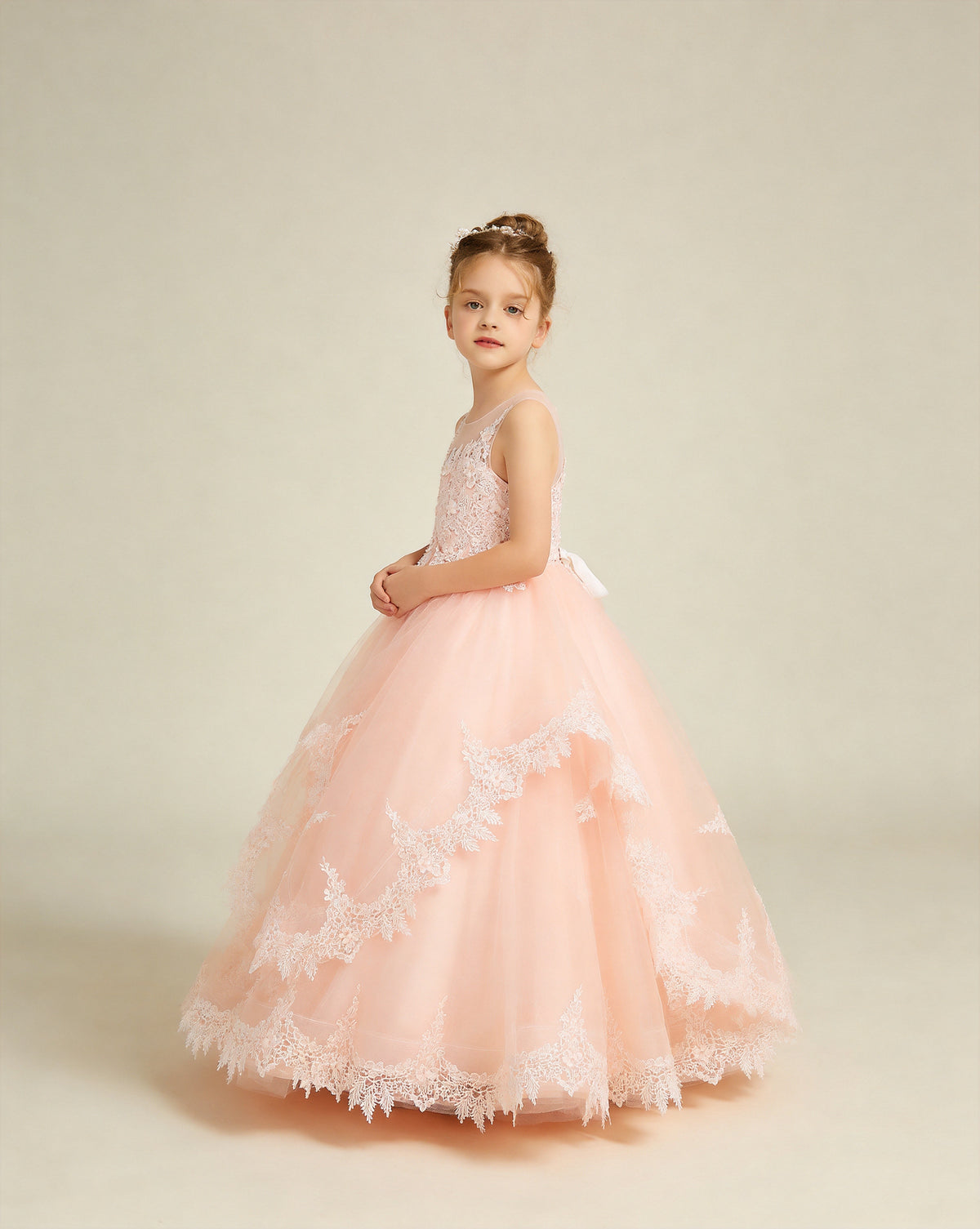 Cute Ball-Gown Flower Girl Dress with Lace Edge Hem XU00032