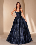 Strapless Beaded Lace Scoop Neck Ball Gown - Front Full View