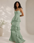 Chiffon Spaghetti Strap Sweetheart Neckline Cascading Asymmetrical Tiered Ruffles Floor-Length A-Line Bridesmaid Dress in Light Mint - Front Full View