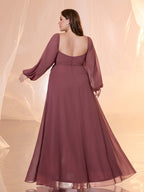 XU00183 Plus Size Chiffon Lantern Sleeve Gown