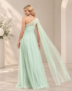 XU00184 Chiffon One-Shoulder Lace Gown