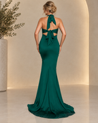 Satin off-shoulder cap sleeve mini ball gown - back view with lace-up corset