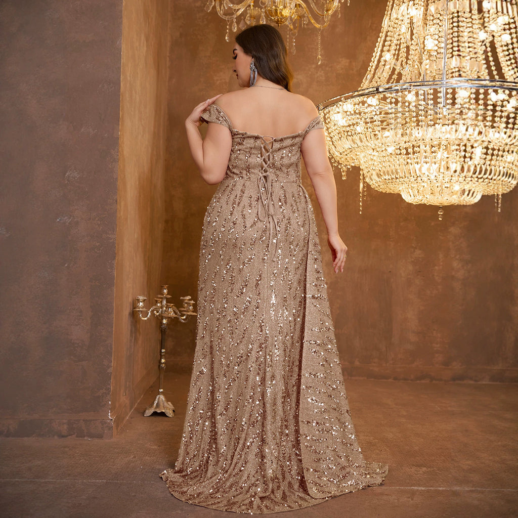 Beaded sweetheart neckline A-line corset-back floor-length evening gown - back view (corset lace-up) in Champagne